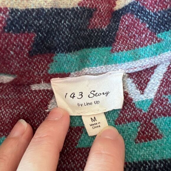 Aztec boho flannel schacket blue burgundy sweater jacket size med oversized - Picture 10 of 15